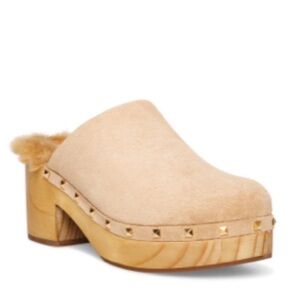 Steve Madden Tan Studded Furry Clogs